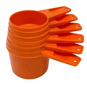 Vintage Tupperware Measuring Cup Set 6 Orange Nesting Boho Retro 70s Made in USA